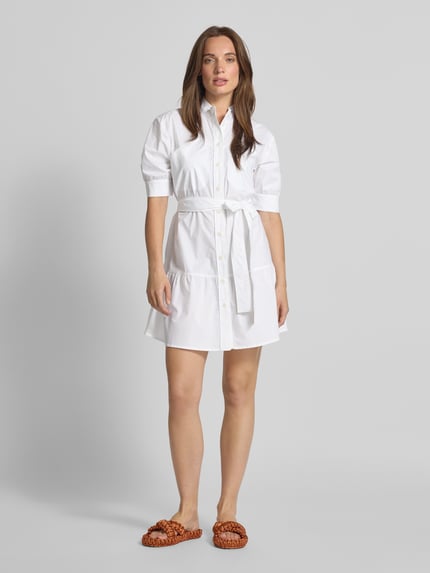 Liu Jo White Hemdblusenkleid mit Stehkragen und Bindegürtel Weiss 1