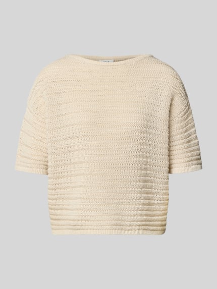 Produktfoto, Strickshirt met U-Boot-hals model 'Pinse breath' van OPUS, katoenmix, loose fit, half lange mouwen, crèmekleur, grove structuur