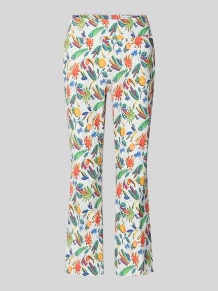 Produktfoto, Caprihose im Allover-Look Modell 'Ina' von STEHMANN aus Baumwoll-Mix mit Stretch, bunte Blumenmuster auf weißem Hintergrund, Slim Fit