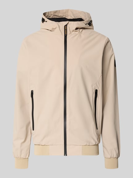 Productfoto, beige Jacke mit Reißverschlusstaschen Modell 'MATTEO' von CARS JEANS, regular fit, mix van materialen met stretch, capuchon met tunnelkoord, zichtbare zwarte rits, glad oppervlak, rechte schouders