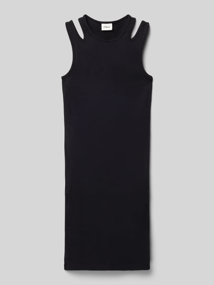 Produktfoto, Slim Fit Rippkleid aus Baumwoll-Mix von s.Oliver RED LABEL, czarna, jednolita struktura, mini, bez rękawów, krój slim fit, bawełna