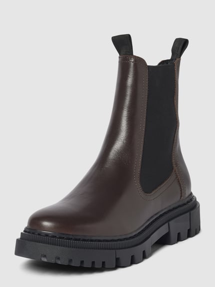 Tamaris Chelsea boots van leer met siernaad Donkerbruin - 1