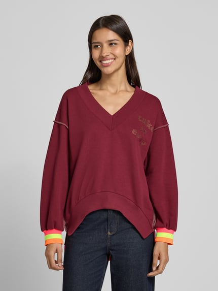 miss goodlife Relaxed fit sweatshirt met V-hals, model 'Hey You' Donkerbruin - 4