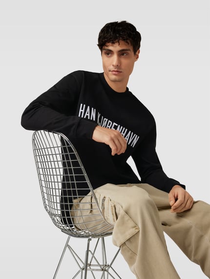 HAN Kjobenhavn Shirt met lange mouwen met labelprint Zwart - 3