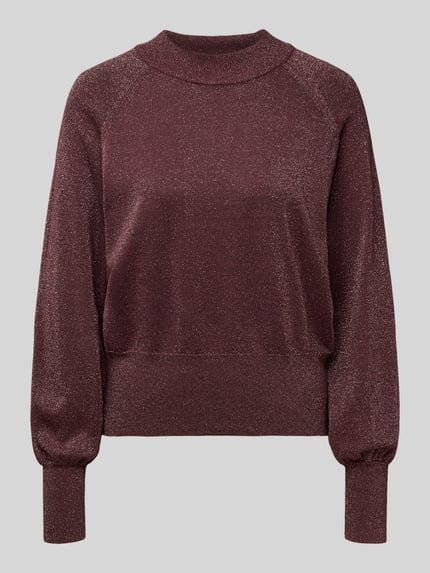 Produktfoto, Strickpullover aus Viskose-Mix Modell 'MOBBE' von B.Young, Damen Regular Fit mit Stehkragen in glänzendem Bordeaux, glatte Textur