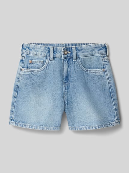 Productfoto, Regular Fit Shorts met logo-patch van Garcia, puur katoen, 5-pocketmodel, knoop- en ritssluiting, lichtblauw, gladde textuur