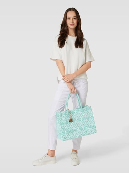 ANOKHI Tote bag met all-over motief Turquoise - 1