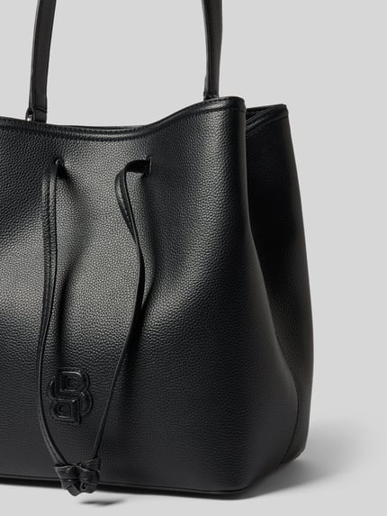 Produktfoto, Henkeltasche mit Kordel von BOSS, czarna, ziarnista faktura skóry, długi uchwyt, elegancki minimalizm, damska