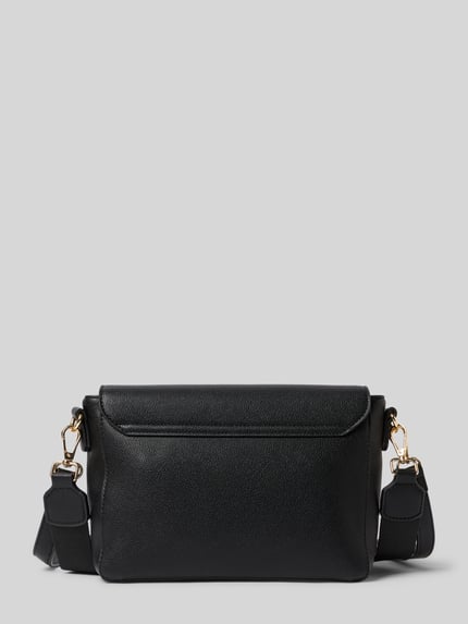 Produktfoto, Umhängetasche mit Logo-Prägung Modell 'FOXY' von VALENTINO BAGS in Schwarz mit Umschlag, Hauptfach, Reißverschluss, Schultergurt, 26 cm Breite, 17 cm Länge, 11 cm Tiefe, 121 cm Schulterriemen, Reißverschlusstasche innen, glatte Textur