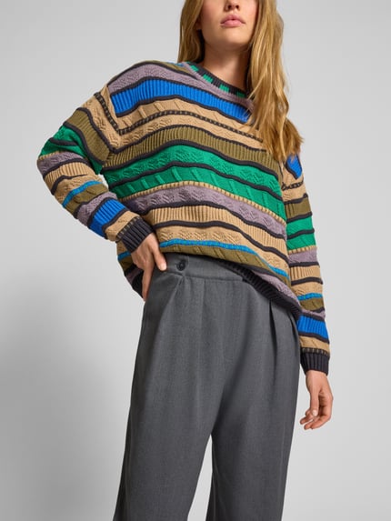 Jake*s Casual Stoffen broek met wijde pijpen en sierknopen Antraciet gemêleerd - 3