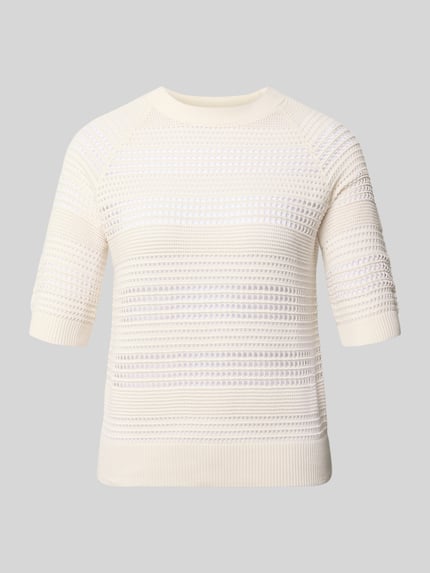 Produktfoto, Strickshirt mit 1/2-Arm und gerippten Abschlüssen von Christian Berg Woman Selecti, cremefarben, reine Baumwolle, gerader Schnitt, gerippter Rundhalsausschnitt, strukturierte Textur