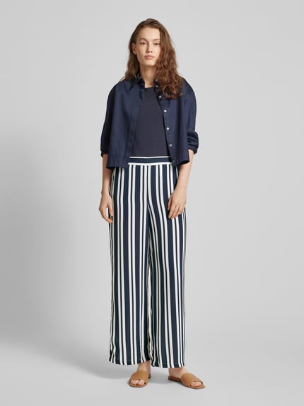 VILA Wide leg broek met streepmotief, model 'RASHA' Marineblauw - 1