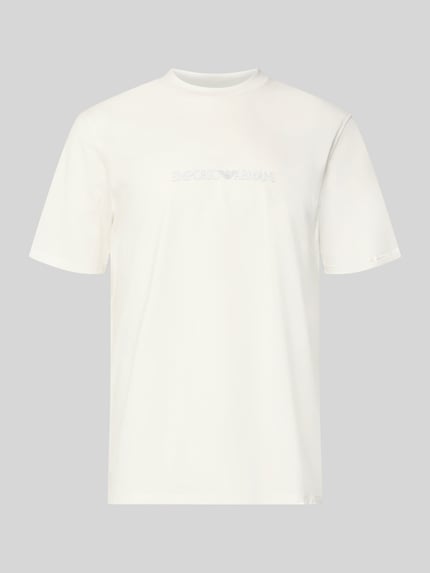 Produktfoto, Regular Fit T-Shirt mit Logo-Detail von Emporio Armani in Weiß aus reiner Baumwolle mit Rundhalsausschnitt, Rückenlänge 68 cm bei Größe M