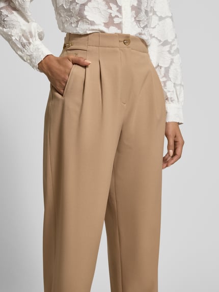 Jake*s Collection Stoffen broek met wijde pijpen en paspelzakken aan de achterkant Hazelnoot - 3
