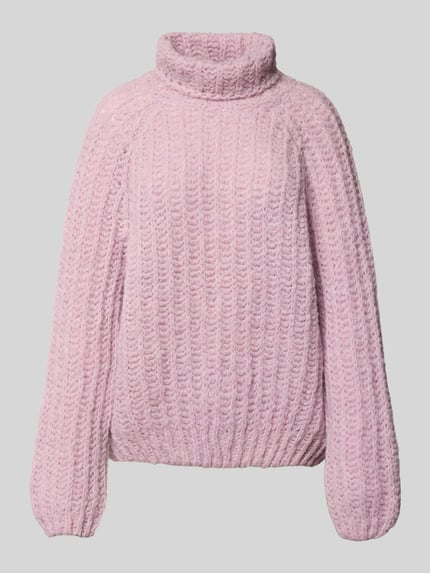 Produktfoto, różowy Strickpullover mit Rollkragen od Smith and Soul z mieszanki z alpaką, luźny krój, długie rękawy, prążkowane wykończenia