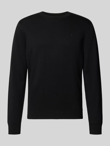 Productfoto, zwarte katoenen pullover, rechte pasvorm, fijne textuur, Regular Fit Pullover aus reiner Baumwolle model 'LOUKAA' van ARMEDANGELS, Heren pullover
