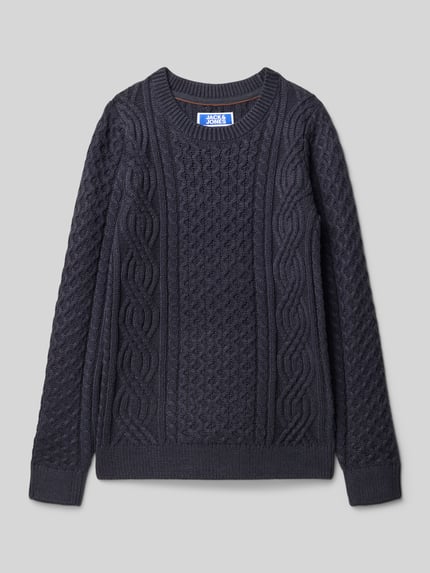 JACK & JONES Regular fit gebreide pullover met structuurmotief, model 'Sean' Marineblauw - 1