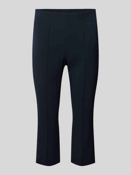 Produktfoto, Caprihose mit Längsnähten von Rich & Royal in Dunkelblau, Slim Fit, Viskose-Mix, glatte Textur, sichtbare Längsnähte, Reißverschluss