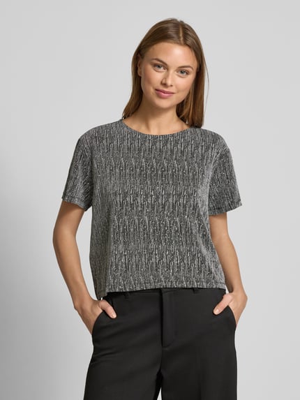 VILA T-shirt krótki z okrągłym dekoltem model ‘SILNA’ Srebrny 4