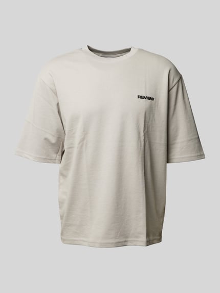 REVIEW Oversized T-shirt met labelprint Middengrijs - 1