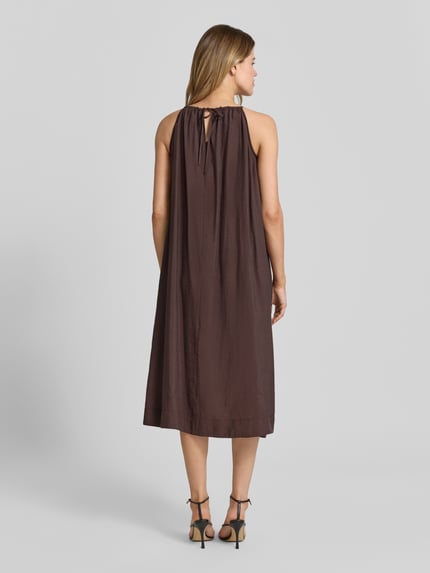 OPUS midi-jurk met rugdecolleté met druppelvormige hals Donkerbruin - 5