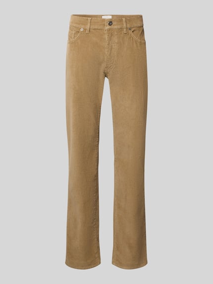 Produktfoto, gerade geschnittene, beige Cordhose mit feiner Rippenstruktur, Straight Fit Cordhose aus Baumwoll-Mix Modell 'Mythos Flex Cord' von Brax, Herren Cordhose von Brax