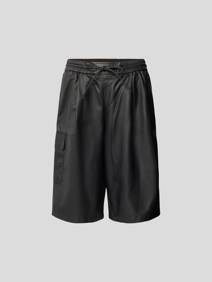 Yves Salomon Leren shorts met cargozak Zwart - 2