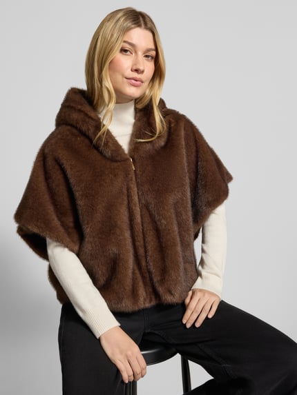PETITE M. Relaxed Fit Jacke aus Kunstfell mit 1/2-Arm Dunkelbraun 3