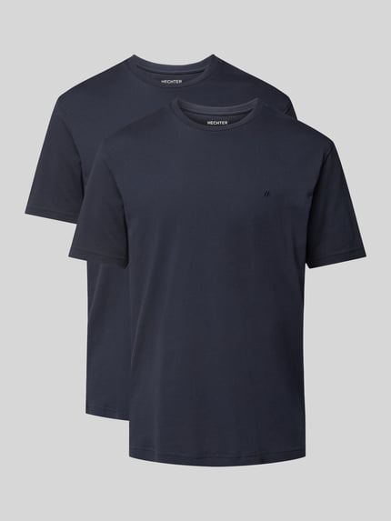 Produktfoto, T-Shirt-Set mit Logo-Stitching von HECHTER PARIS im 2er-Pack, Unifarbenes-Design, Reine Baumwolle, Gerader-Schnitt, Rundhalsausschnitt