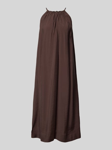 Produktfoto, Midikleid mit rückseitigem Schlüselloch-Ausschnitt van OPUS, dames midi-jurk van micromodalmix loose fit in bruin, model 'Widala', ronde hals met plooien, zij-steekzakken, ruglengte maat 36: 113 cm, borstwijdte maat 36: 48 cm