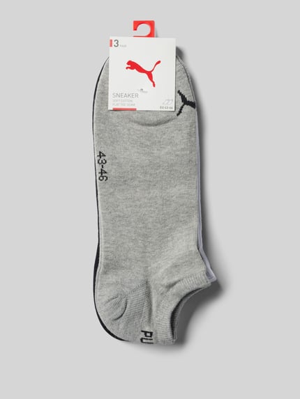 Productfoto, Sneakersocken mit Logo im 3er-Pack van PUMA, grijs katoenmix met stretch, nauwsluitend, logoprint, set van 3 voor heren