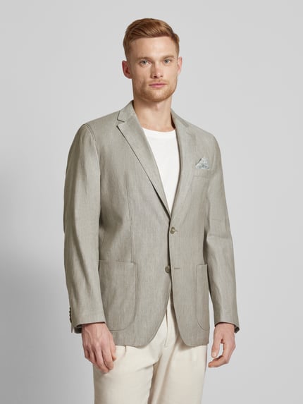 Christian Berg Men Marynarka z lnu krój comfort fit z brustaszetką Khaki 4