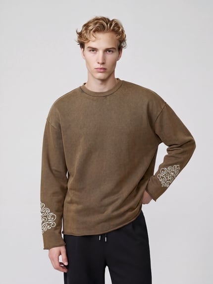 Don´t Waste Culture Sweatshirt mit Stickereiärmeln Modell 'ONA' Mittelbraun 4