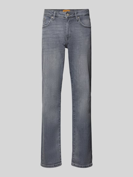 Produktfoto, Regular Fit Jeans aus Baumwoll-Mix von Only & Sons in unifarbenem Denim, 5-Pocket-Design, Label Patch, Knopfverschluss, gerade Form
