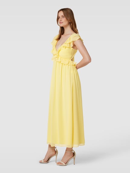 Jake*s Cocktail Maxi-jurk met design met open rug en volants Lichtgeel - 1