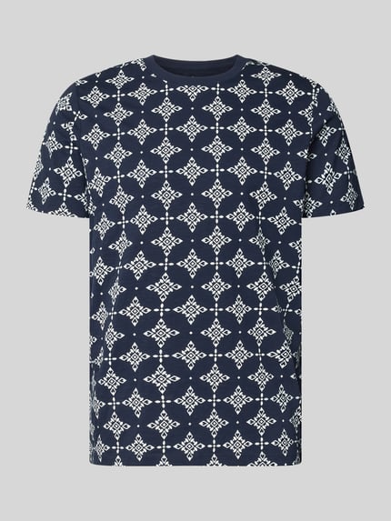 Produktfoto, donkerblauw Regular Fit T-shirt uit pure katoen met wit grafisch patroon van s.Oliver RED LABEL, gladde textuur