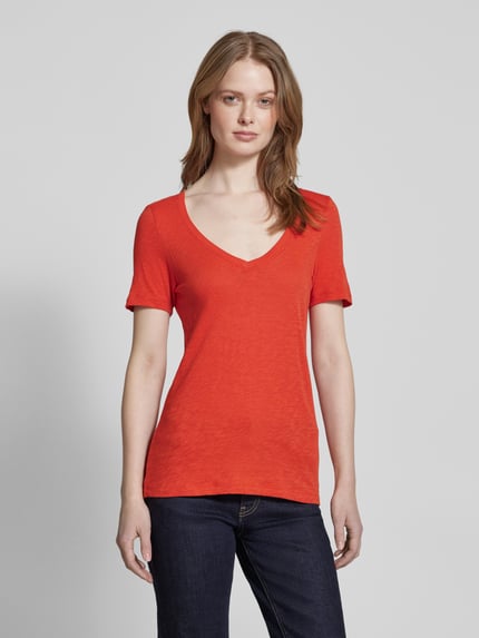 Marc O'Polo Slim Fit T-Shirt aus reiner Baumwolle mit V-Ausschnitt Orange 4