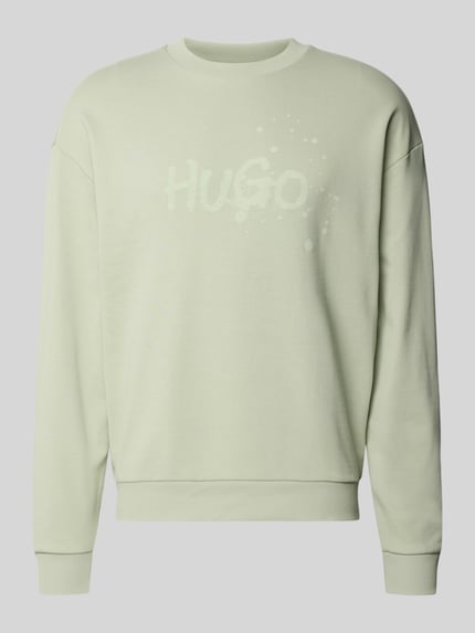 Produktfoto, Regular Fit Sweatshirt aus reiner Baumwolle Modell 'NIEROFIX_CREW' von Hugo Blue in Unifarben mit Label-Print, Rundhals, Langarm, Sweatstruktur