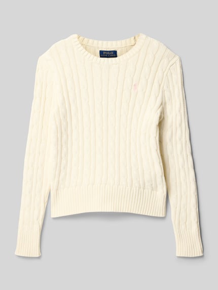 Polo Ralph Lauren Teens Sweter z dzianiny ze ściegiem warkoczowym i wyhaftowanym logo Biały 1
