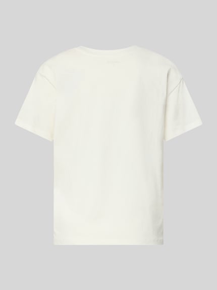 Produktfoto, cremefarbenes Regular Fit T-Shirt mit Motiv-Stitching aus reiner Baumwolle, Rundhalsausschnitt, Damen T-Shirt von Jake*s Casual