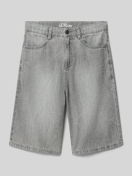 Produktfoto, Slim Fit Bermudas aus reiner Baumwolle von s.Oliver RED LABEL, grauer Denim mit Eingrifftaschen, Knopfverschluss und Gürtelschlaufen