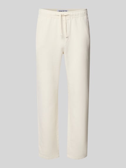 Produktfoto, Hose mit elastischem Bund und Tunnelzug von JAKE*S STUDIO MEN z bawełny, krój relaxed fit, szerokość w rozmiarze M 47 cm, długość wewnętrzna nogawki 77 cm, kieszenie z tyłu, jasny kolor, gładka tekstura