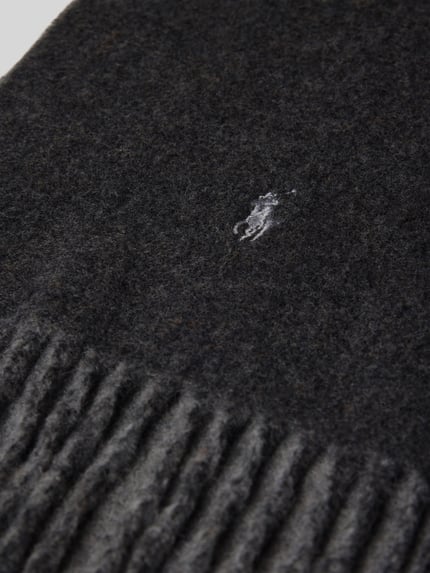 Productfoto, donkergrijze Heren sjaal uit wolmix met geborduurd logo en franjes, Schal aus Woll-Mix van Polo Ralph Lauren