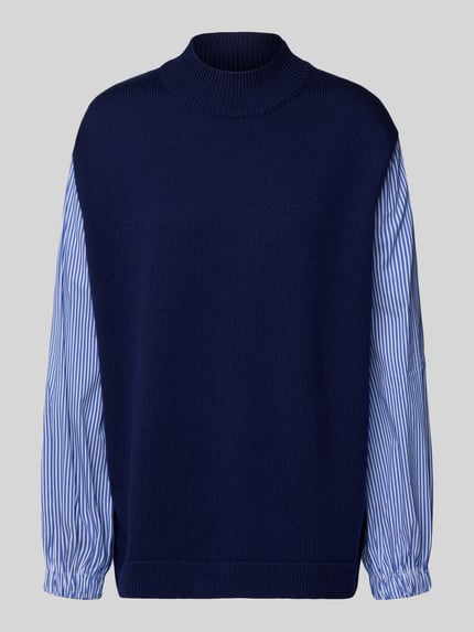 MOS MOSH Sweter z dzianiny z czystej wełny model „Juella” Granatowy 2