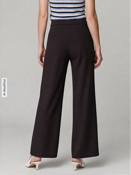 Vrouwenmodel draagt zwarte Regular fit wijdte broek uit viscosemix model 'NALEY' van SEDUCTIVE, Dames wijdte broek, volledige rugaanzicht
