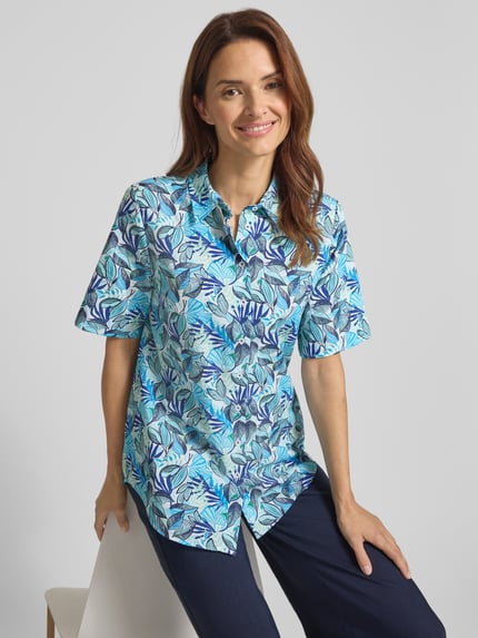 ETERNA Relaxed Fit Hemdbluse mit floralem Allover-Print Blau 3