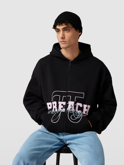 Preach oversized sweatjack met labelprint Donkergrijs - 3