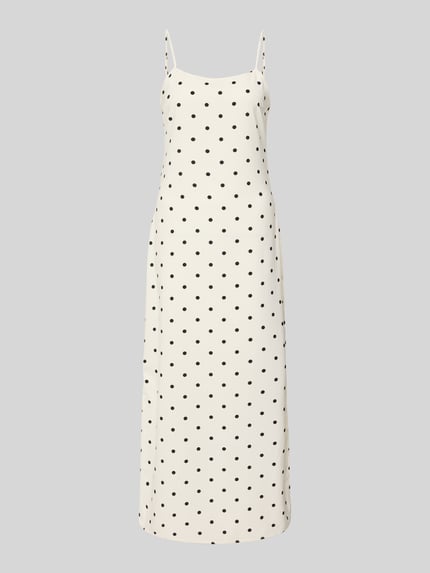 Productfoto, Maxijurk met spaghettibandjes model 'SOPHIE' van Noisy May, crèmekleur met zwarte stippen, aansluitende fit, stretchmateriaal