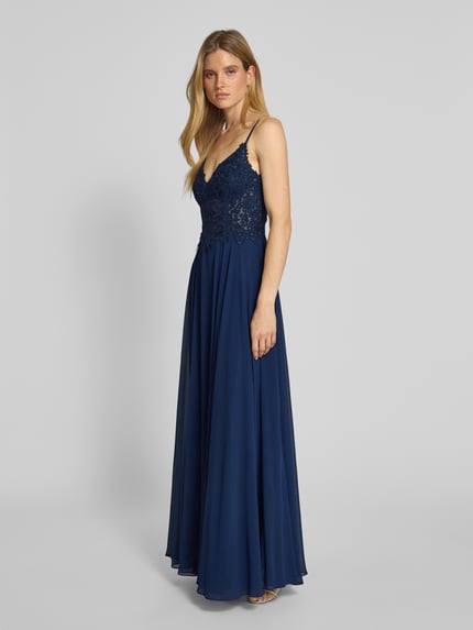 Mascara Abendkleid mit Spitzenbesatz Marine 1