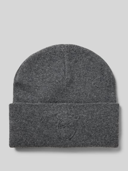 KnowledgeCotton Apparel Beanie mit Label-Detail Anthrazit Melange 1